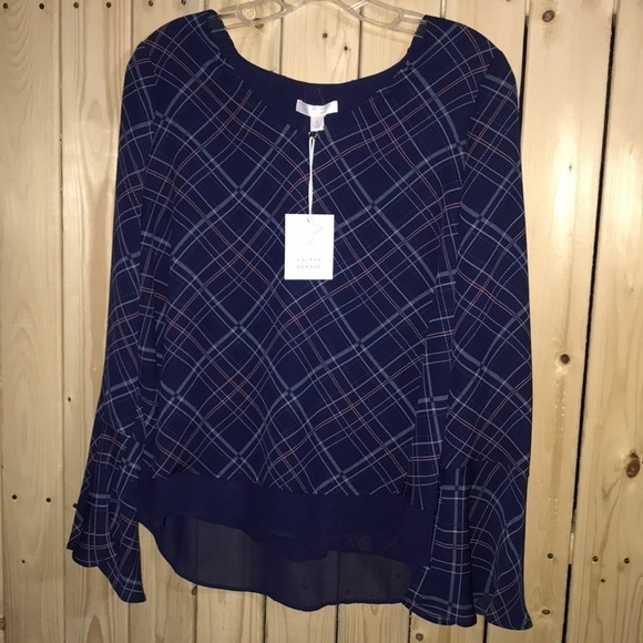 Lauren Conrad Double Layer Plaid Top S NWT - Picture 1 of 8